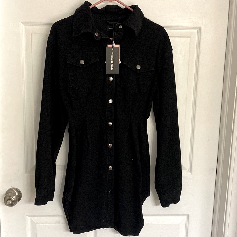 Pretty Little Thing Washed Black Sinched Waist Denim Dress